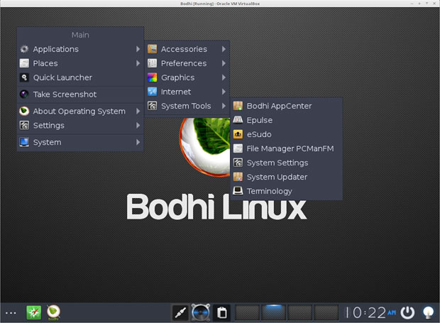 Bodhi Linux 4.3.1 software menus