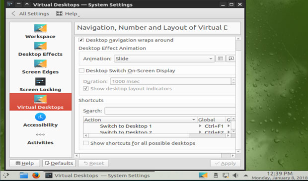 GeckoLinux Plasma settings panel for virtual desktops