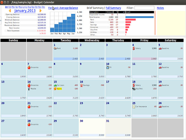 Budget Calendar app screenshot