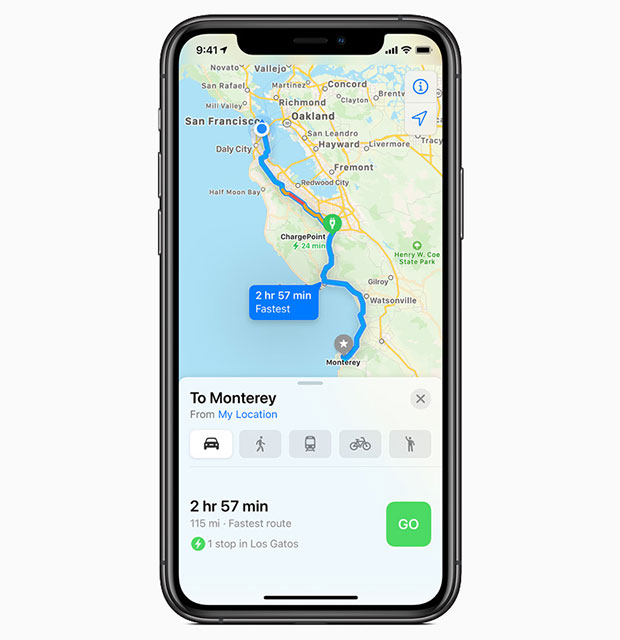 Apple maps EV routing
