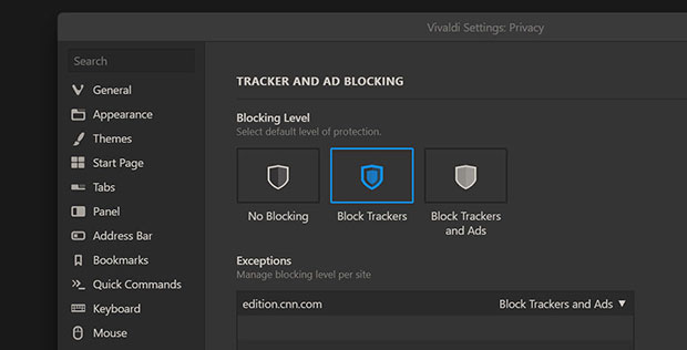 Vivaldi 3.5 tab privacy settings