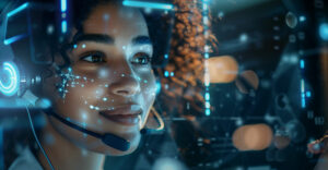 call center agent using AI technology to optimize operations
