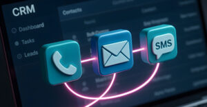 CRM dashboard showing integrated phone, email, and SMS channels