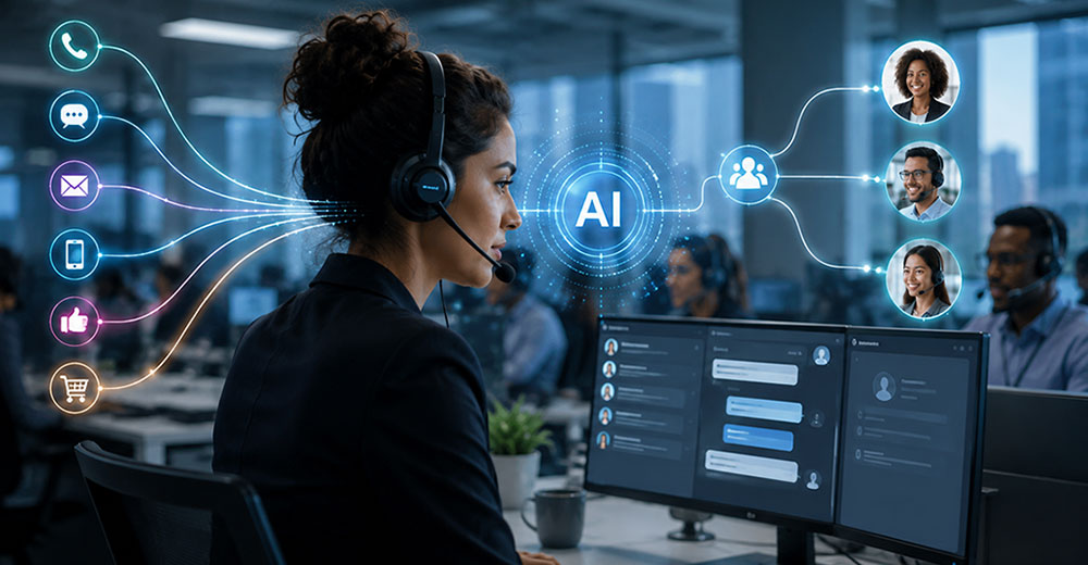 AI connects customer service channels with human contact center agents
